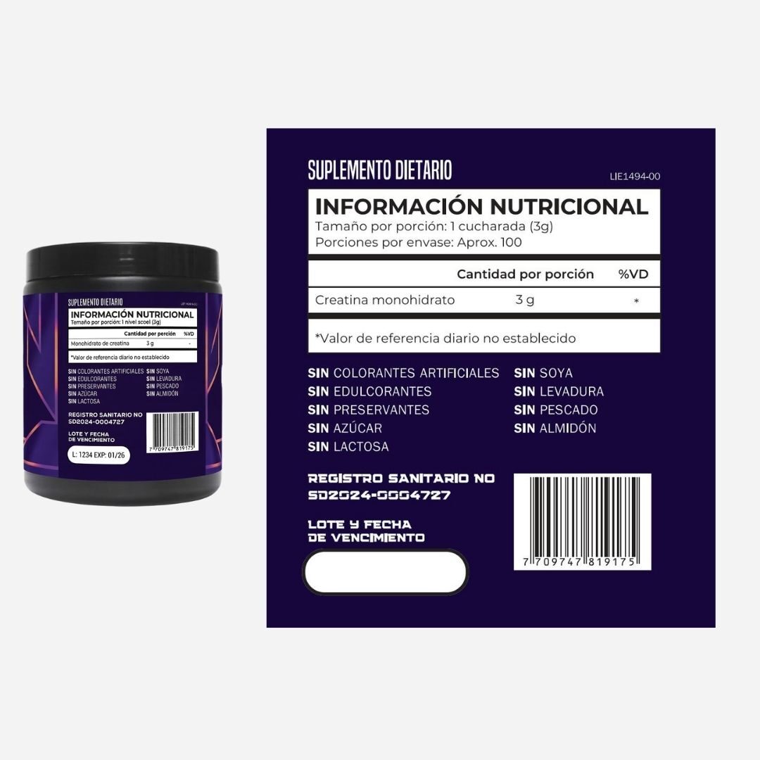 Creatina Pura Información Nutricional