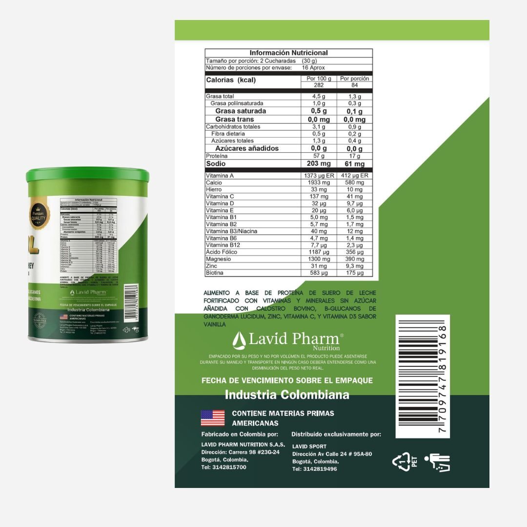 Prosul Proteina de Suero de Leche + L cisteina + Vitaminas + Minerales Tabla Nutricional